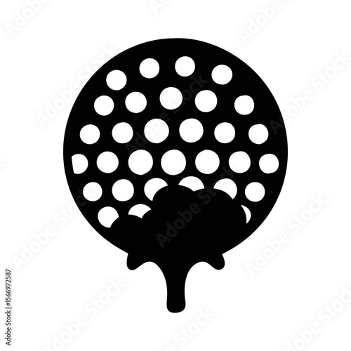 Black and white golf ball icon with tee in abstract form