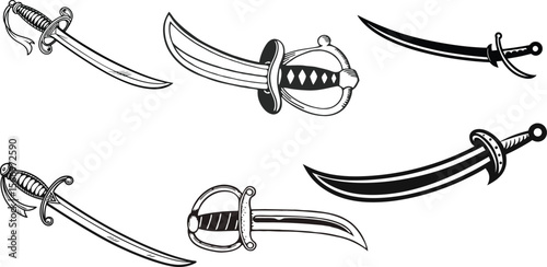 vector illustration of a fork Pirate Swords Cutlass Set  Nautical Weaponry Blade Collection