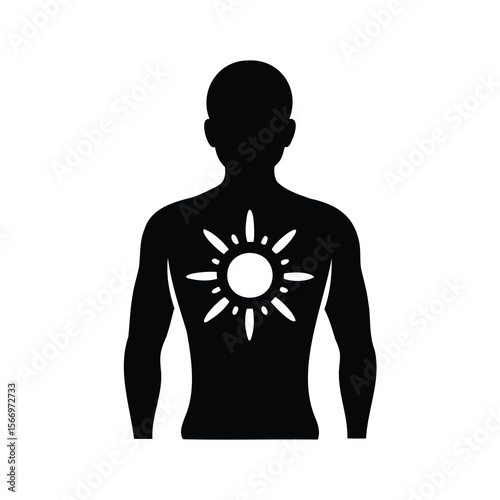 Silhouette of human figure with sun radiating from the back area