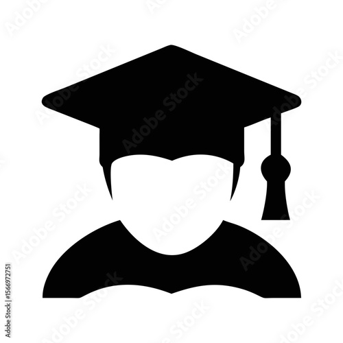 Silhouette of a graduating student wearing a mortarboard hat and tassel