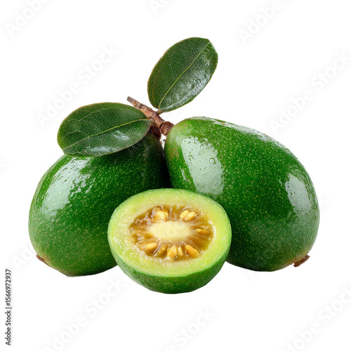 Fresh feijoa fruit with green color, juicy, and delicious