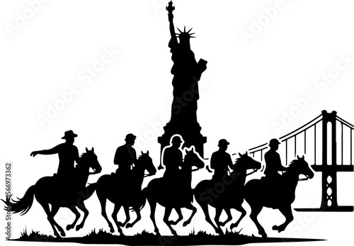 mountain horses, riders, vector bundle
