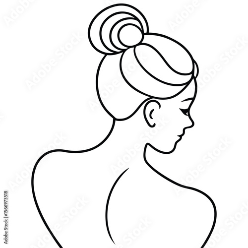 Elegant Woman Profile Line Art beauty hair bun