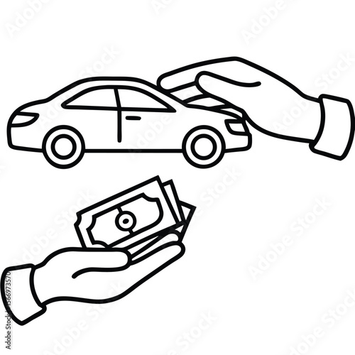 Hands exchanging car for money exchange transaction