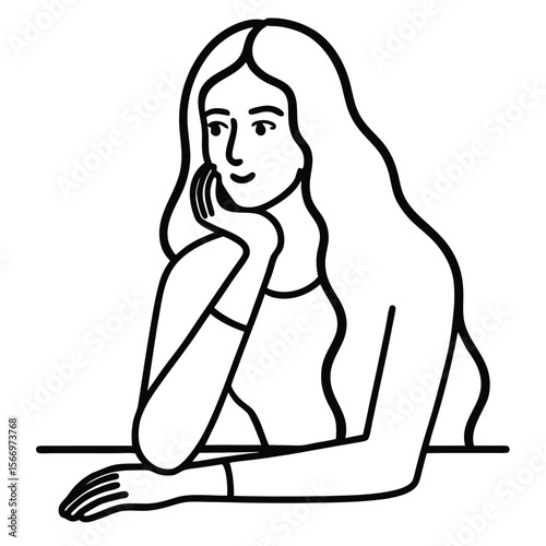 Woman resting chin on hand female person