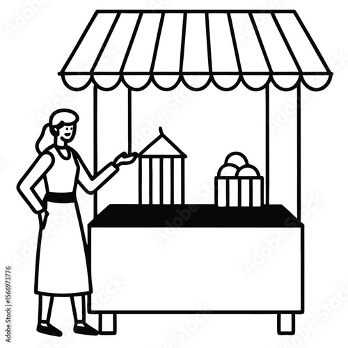 Woman at market stall with produce food vendor