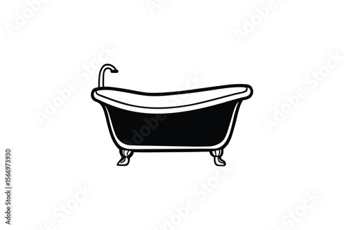 Elegant Clawfoot Bathtub with Faucet in Black and White Silhouette