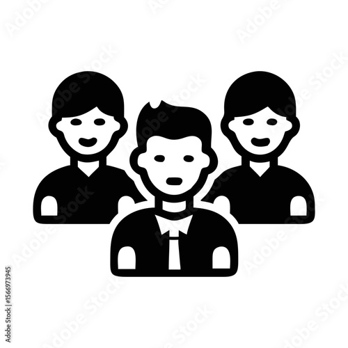 Diverse group of professionals team members illustration solid black and white