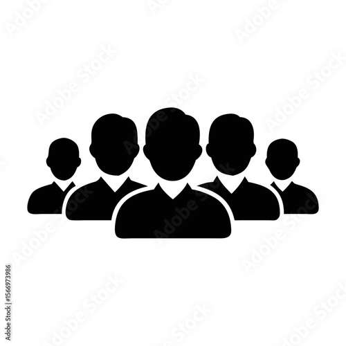 Silhouette vector image of a group of five faceless people aligned