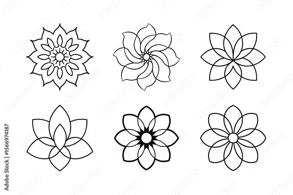 Obraz premium Intricate mandala pieces with curved floral style Line Art Vector illustration