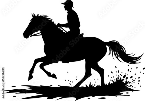 mountain horses, riders, vector bundle