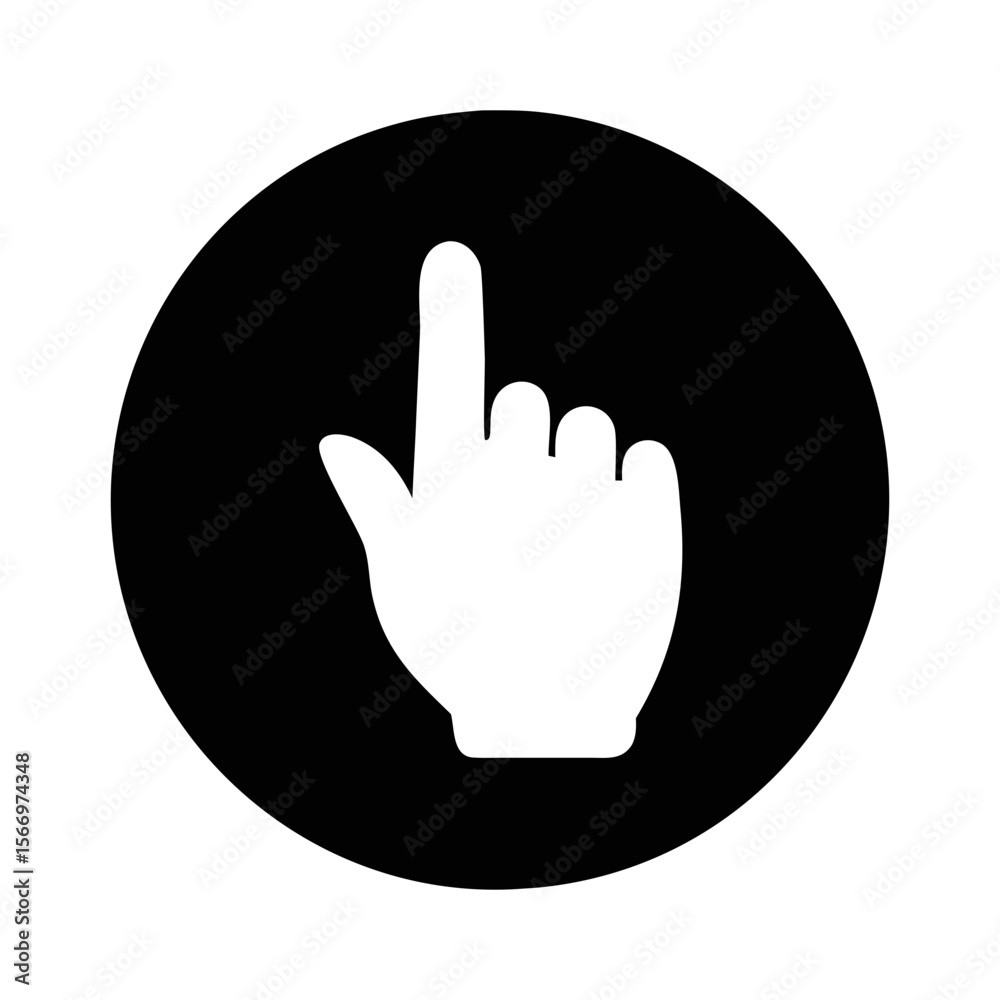 Obraz premium White pointing hand silhouette inside a black circle indicating interaction