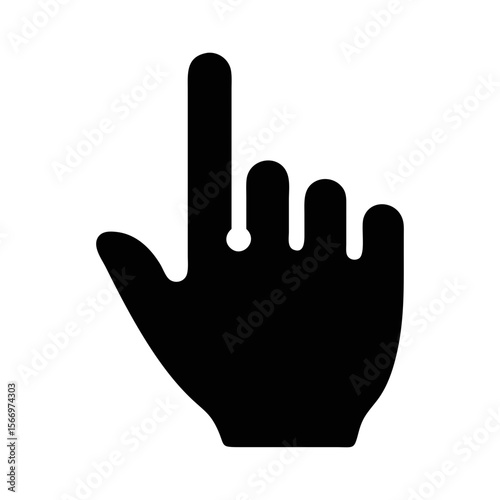 A black hand cursor pointing upwards on a white background illustration