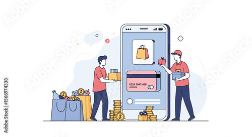 Online retail delivery services with mobile app technology and courier personnel organizing packages efficiently