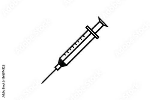 Medical Syringe Injection Tool for Vaccination in Silhouette Style Against White Background Healthcare and Immunization Concept silhouette