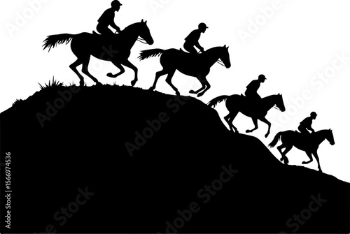 mountain horses, riders, vector bundle