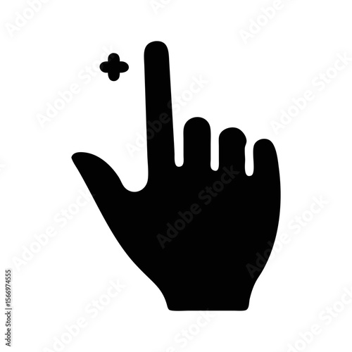 Black hand cursor with extended index finger hovering over a plus sign