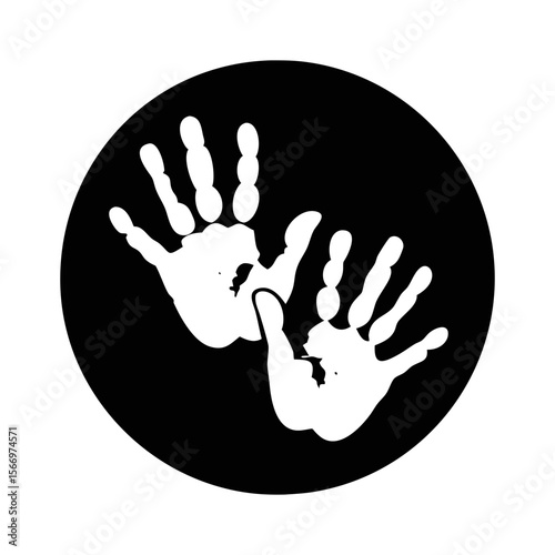 Monochrome Handprints Symbolizing Connection and Unity Within a Circular Frame