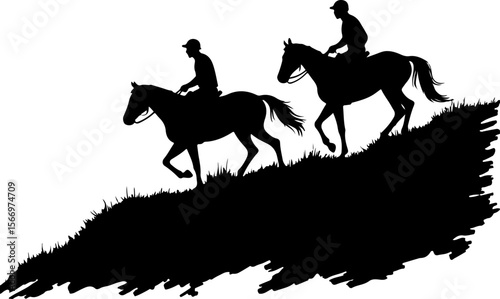 mountain horses, riders, vector bundle