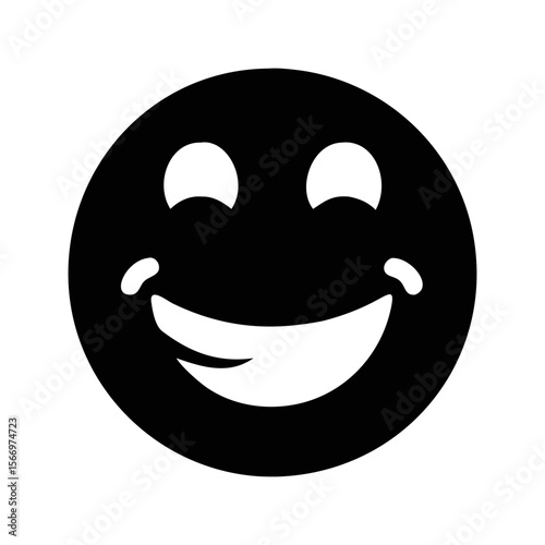 Simple black and white smiling face icon expressing positive emotions and cheer
