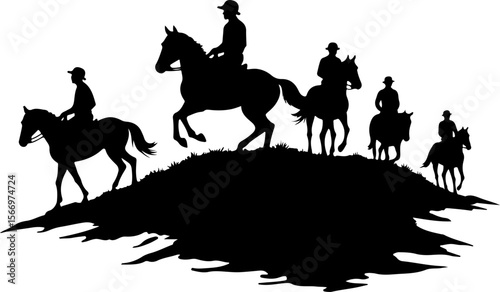 mountain horses, riders, vector bundle