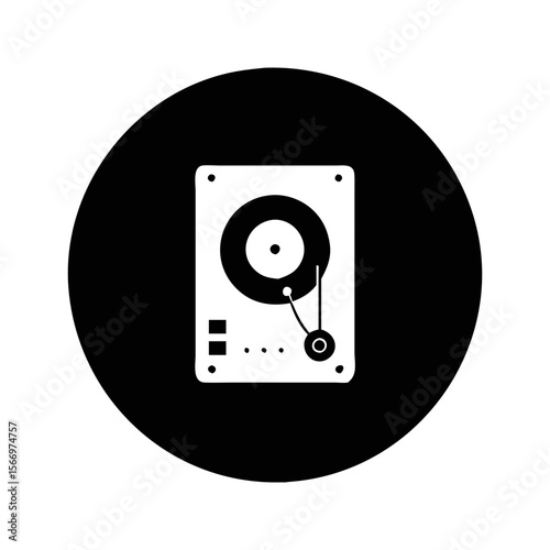 Stylized black and white image of a turntable on a dark background