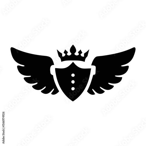 Winged royal shield with crown logo design in elegant vector format