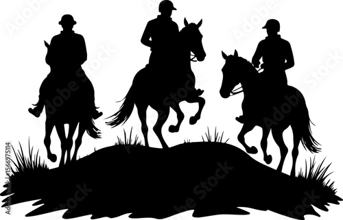 Mountain Horse Racing Downhill Silhouette vector bundle