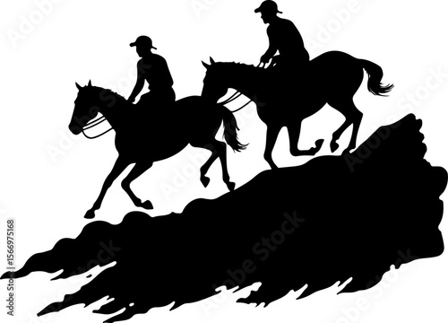 Mountain Horse Racing Downhill Silhouette vector bundle