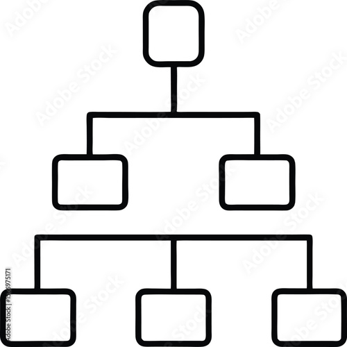 Minimalist Hierarchical Flowchart Line Art Icon on Transparent Background