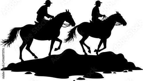 Mountain Horse Racing Downhill Silhouette vector bundle