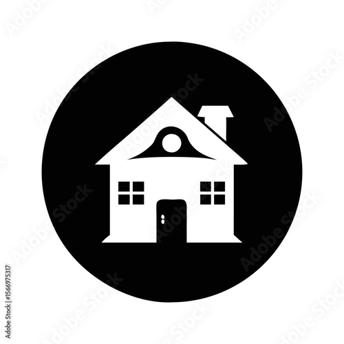 A stylized house icon within a black circle for real estate promotion