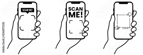 Hand holding smartphone scanning QR code on screen in digital interface – secure contactless information access, mobile data transmission, smart tech in everyday use.

