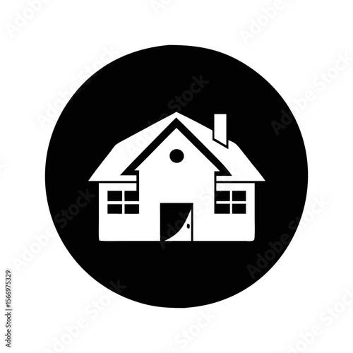 Black Circle with White House Icon Depicts Real Estate and Homeownership