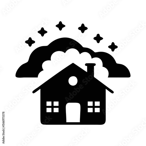 Cozy Home Under Sparkling Clouds a Symbol of Dreams and Tranquility