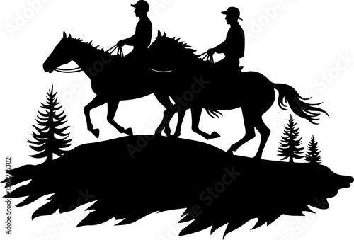 Mountain Horse Racing Downhill Silhouette vector bundle