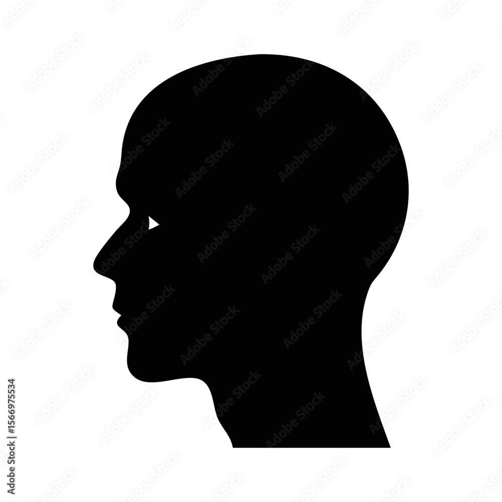 Black Silhouette of a Head Profile on a White Background Depicted Black Silhouette of a Head Profile on a White Background Depicted