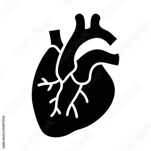 Simplified Black and White Anatomical Heart Illustration for Medical Concepts