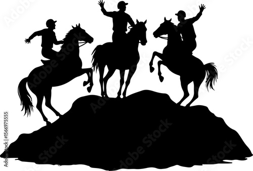 Mountain Horse Racing Downhill Silhouette vector bundle