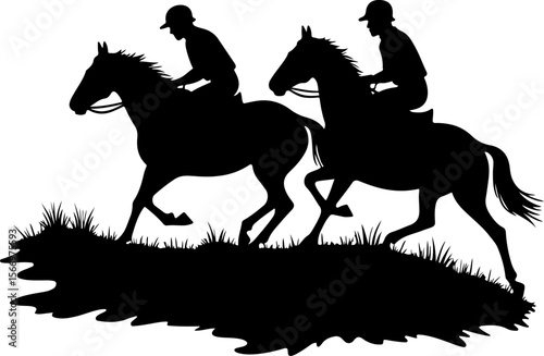 Mountain Horse Racing Downhill Silhouette vector bundle