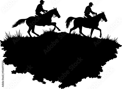 Mountain Horse Racing Downhill Silhouette vector bundle