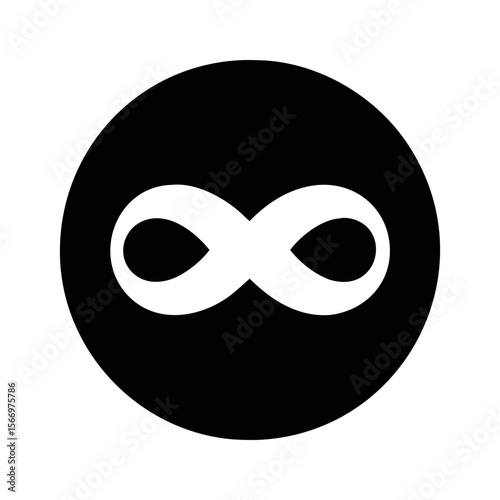 Infinity symbol within a black circle representing endless possibilities and continuation