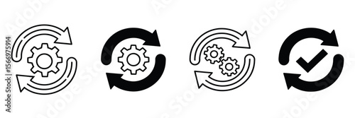 “Circular Sync and Gear Icon Collection – Vector Refresh, Reload, Renewal and Processing Processors for Backup, Recycling, UI, Web App, Technology Workflow Graphics”