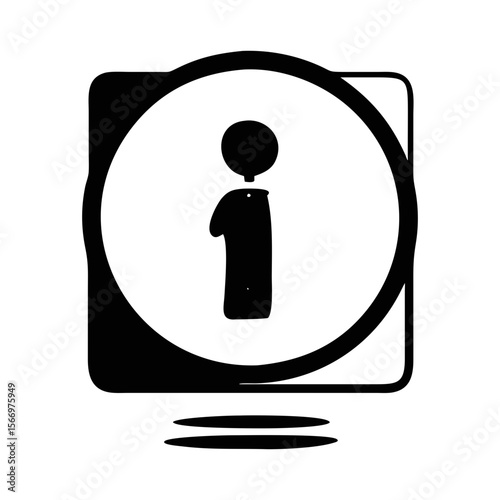 Information icon in black silhouette with unusual frame and shadows