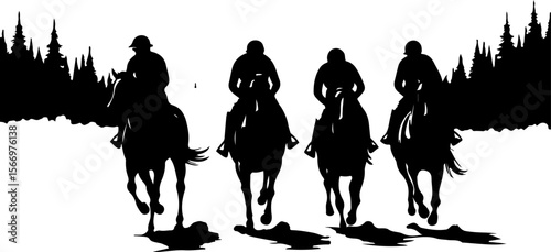 Mountain Horse Racing Downhill Silhouette vector bundle