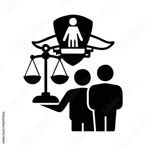 Icon representation of legal service, dispute resolution, justice and equality for people