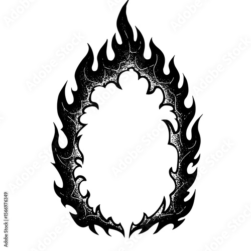 Ornate flame-shaped frame with intricate black detailing  