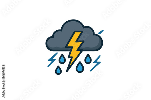 Thunderstorm Weather Icon – Lightning and Rain Symbol for Forecast & Alerts