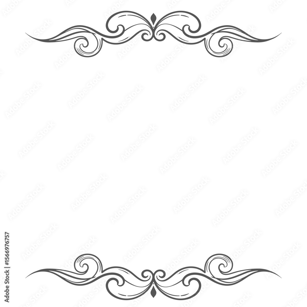 Fototapeta premium Decorative vintage frame with ornate swirls on white background 