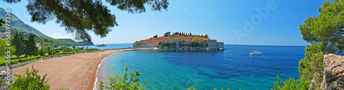 Panorama view of Sveti Stefan in Montenegro